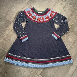 Hanna Andersson Navy and Red Fox Knit wool dress 130 7 8 9